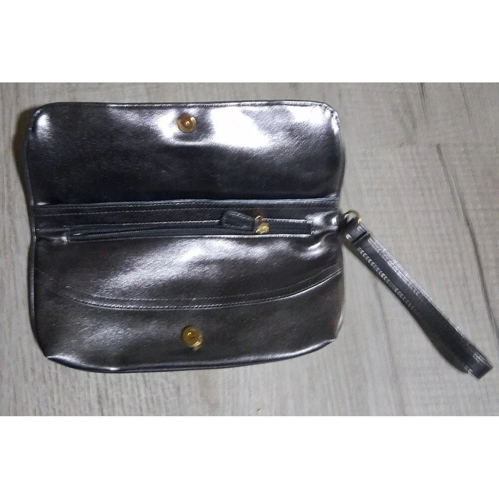 Vintage Silver Metallic Bow, baby blue inside, Clutch Evening Bag